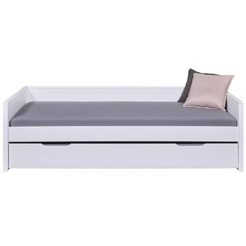 Inter Link - Funktionsbett - Kinderbett - Einzelbett - Stauraumbett - Bett mit Schublade - 2 Liegeflächen 90x200 cm - Kiefer massivholz - Grau - Dream the future 90 x 200 cm