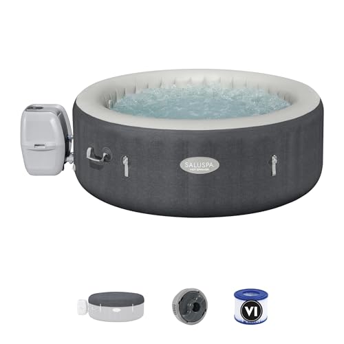 Bestway SaluSpa Hot Springs Inflatable Hot Tub, Fits Up to 4-6 Persons, Energy-Efficient Portable Spa with Smart WiFi App Control, Outdoor Blow Up Hottub for Backyard, 140 AirJets, 77' x 28' Round