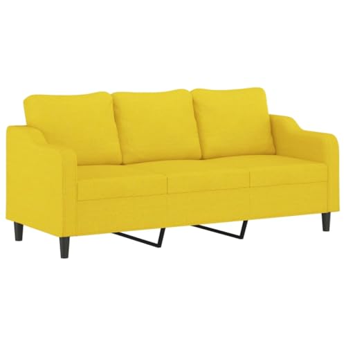 KATERYY 3-Sitzer-Sofa mit Hocker Hellgelb 180 cm Stoff Möbel Wohnzimmer – Bild 6