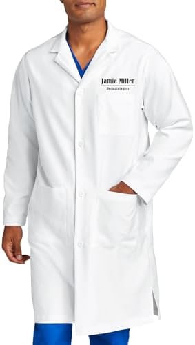 Personalized Embroidered Lab Coat for Men 42 Inch Add Your Name Text Custom Medical Laboratory Coat Large