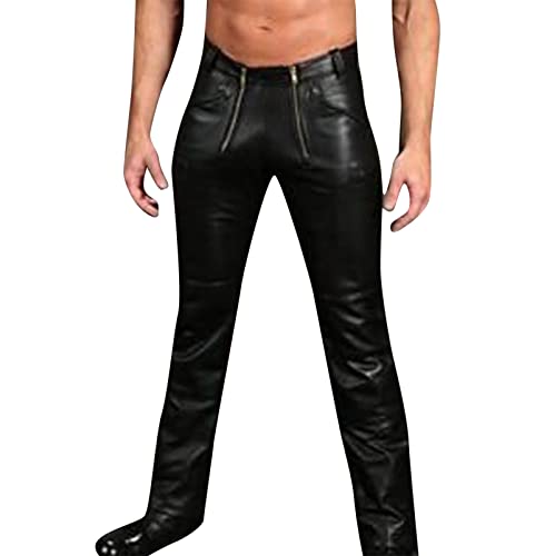 Beokeuioe Herren Hose Lange Wetlook Schwarz Hose Herren Motorrad Lederhose...