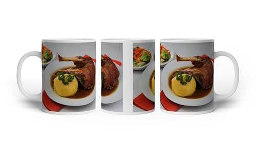 deyoli Motivetasse Putenkeule mit Klößen – ein Festmahl 300ml, aus weißem Keramik/Kaffetasse/Geschenkidee