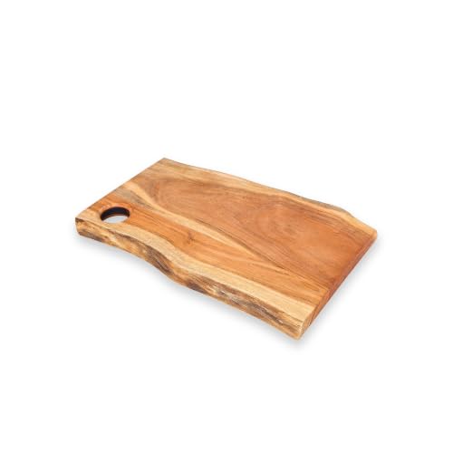 GoCraft Acacia Wood Live Edge Cutting Board – 16 x 11 Inch – with Hole for Hanging | Rustic Rectangular Wooden Chopping Board | Charcuterie Cheese Tray | Food Serving Platter | Farmhouse Décor