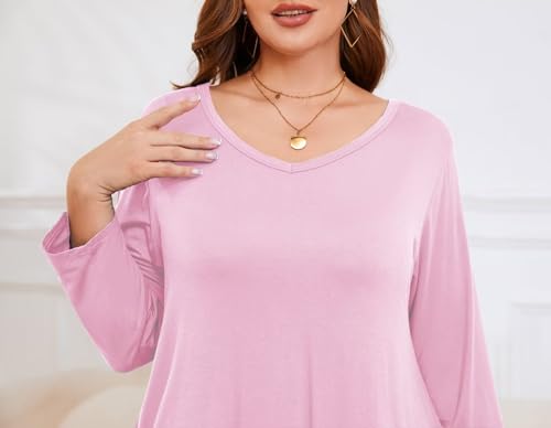Image of LARACE Tunics 3 /4 Sleeve Plus Size Tops for Women V Neck Loose Fit Flowy Clothing for Leggings