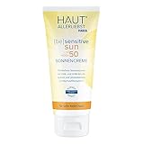 HAUTALLERLIEBST Sonnencreme LSF 50 I 100 ml I Ohne kritische chemische UV-Filter, ohne Octocrylene I Wasserfest, ohne Kleben und Weißeffekt | Parfümfrei & vegan