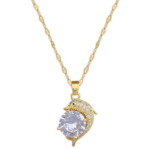KDFIYSCV Precioso delfín brillante con colgante cúbico de circonia de cobre Moda femenina Cadena de bambú dorado aniversario