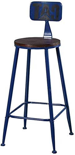 HOMRanger Azul Americana Hierro Forjado Buhardilla Taburete de Bar Silla de Madera Maciza Taburete Alto Silla Minimalista Moderna Cocina Taburete Alto Barra de Cocina Cafetería (Color: Azul)