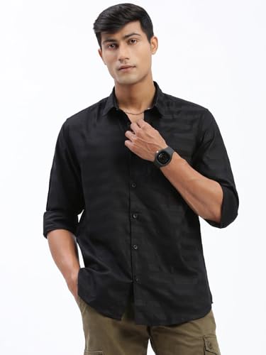 Image of SHOWOFFFF Men Solid Casual Shirt | Spread Collar Full Sleeves Cotton Shirt for Mens | Slim Fit Regular Length Shirt for Men's