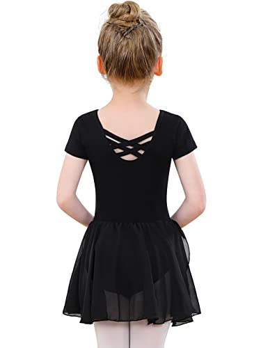 Ballettkleidung Mädchen Baumwolle Ballettkleid Balletttrikot Kurzarm Tanzkleid Tanzbody mit Chiffon Rock Tütü