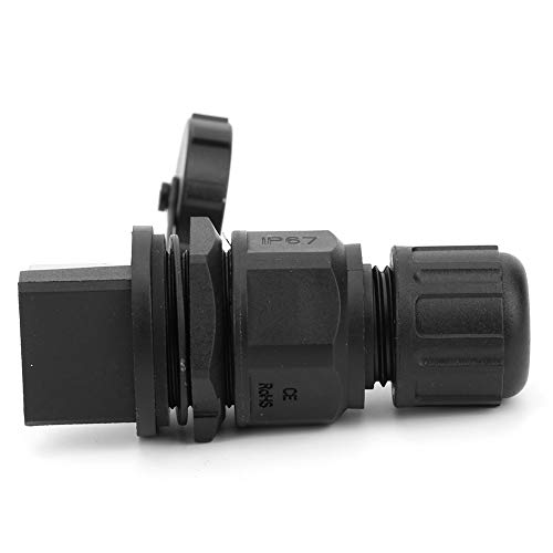 LANTRO JS - 1 conector impermeable de 180  RJ45, adaptador de conector de cable de 8 pines, acoplador posterior a la instalacin para exteriores, negro