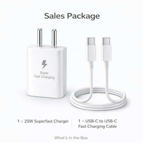 Image of 25W Charger for Samsung Galaxy M06 with Type-C to C Cable | Super Fast Charging PD Adapter for Galaxy S26 /S25 Ultra, S24 FE, M17e /A36 /A16, M15 /M17 /M55 5G, F17 /F70e /Z Fold & S /A /M /F /Z Series Phones