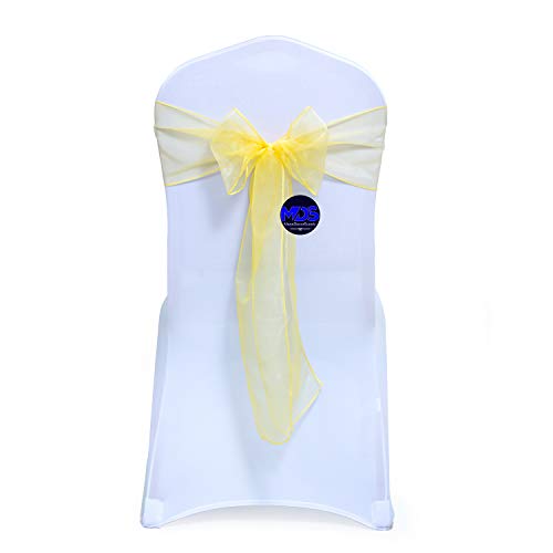 mds Pack of 25 Organza Chair sash Bow Sashes for Wedding and Events Supplies Party Decoration Chair Cover sash -Yellow