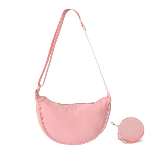 LOCCY Borsa a mezzaluna per le donne Borsa a mezzaluna in nylon Borsa a tracolla in nylon per le donne con tracolla regolabile Borsa a mezzaluna portatile per uso quotidiano (Rosa)