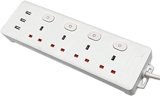 Extension Lead | Extension Lead with USB Slots | Surge Protected Extension Lead with 4 AC Outlets & 3 USB Ports | Wall Mountable Extension Cable | Individually Switched Extension Lead 3M Long