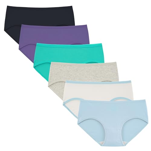 INNERSY Braguitas Niña Algodon Bragas Chica Elástico Ropa Interior Adolescentes Suaves Pack de 6 (M, Blanco/Gris/4 Serie Azul)