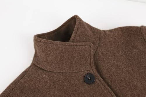 CHARTOU Women's Casual Thicken Wool Blend Stand Collar Single Breasted Pea Coat