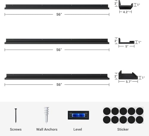 Image of Genuine Decor 56 Inch Black Floating Shelf for Wall, Long Wall Shelf