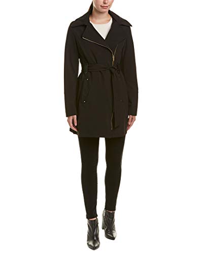 VIA SPIGA Asymmetrical Hooded Belted Soft Shell w/PU Trim Black SM