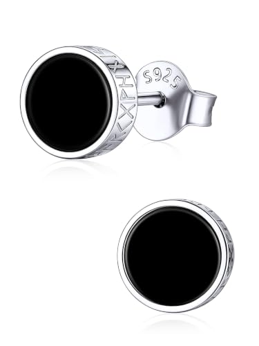ChicSilver Silver Earrings for Men 925 Sterling Silver Onyx Viking 6MM