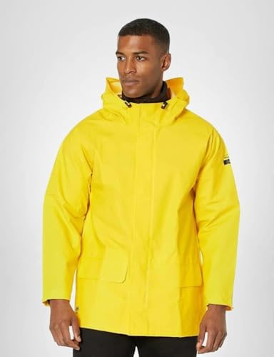 Helly Hansen Mandal Waterproof Jacket - PVC Windproof Jacket Men - Adjustable Hood Rain Coat for Men - Heavy-Duty Rain Gear - 310 Light Yellow - Large