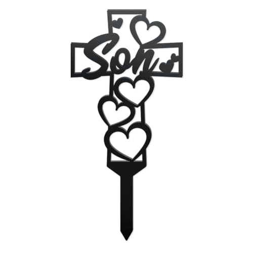 WADORN Croix Commémorative du Cimetière Plaque pour Fils, Piquet en Métal Croix Marqueurs Funéraires pour Fils Cimetière Résistant aux Intempéries Cadeaux de Condoléances Décorations pour Jardin Cour