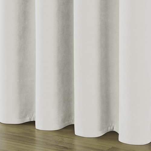 Image of Joydeco Vanilla Grey Velvet Curtains 90 Inch Curtains 2 Panels Set, Thermal Insulated Room Darkening Curtains for Bedroom Living Room, Soft Luxury Curtains Rod Pocket, 52W x 90L