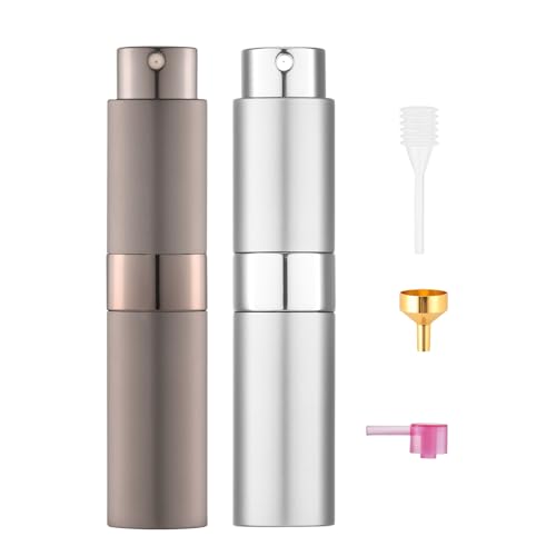 Tekson Travel Perfume Atomizer Refillable, 8ml Spray Bottle, Brown&Sliver