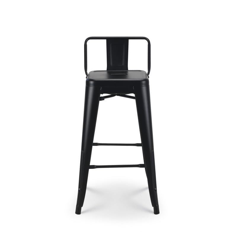 Lot de 4 tabourets de Bar en métal Noir Mat Style Industriel - avec Dossier - Hauteur 66cm