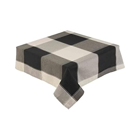 LINEN702) BLACK CHECK TABLECLOTH 35 x 35 Inch SQUARE (90 x 90 cm) BLACK AND GREY TABLE CLOTH EASY CARE (Republic 59900) Cover