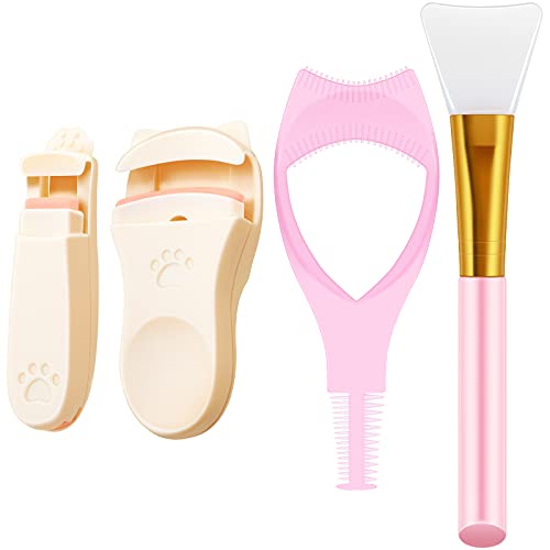5 Pieces Cute Eyelash Curlers with Replacement Silicone Refill Pad Face Beauty Brush Eyelash Brush Curler Guard Applicator Sets, Plastic Eyelash Curling Tool Eyelash Curling Clip Mascara Applicator