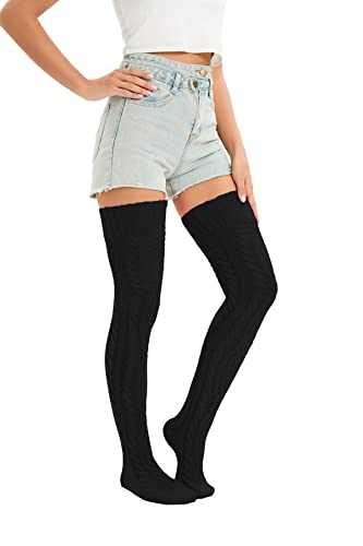 Image of YELAIVP Women's Thigh High Socks Over Knee Cable Knit Boot Stockings Winter Long Warm Leg Warmers
