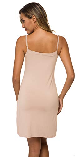 Image of AUHEGN Women's Basic Adjustable Spaghetti Strap Cami Slip Mini Dress