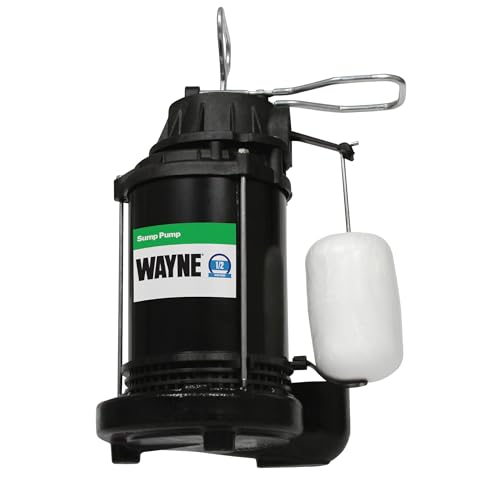 WAYNE CDU800 1/2 HP Submersible Sump Pump – Cast Iron & Stainless Steel, Vertical Float Switch...