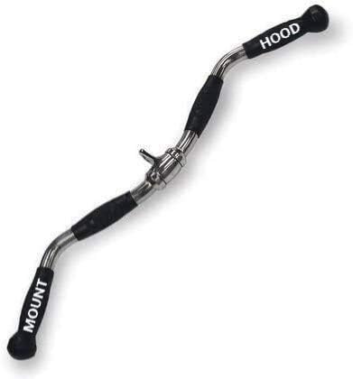 Mount Hood Pro-Grip Curl Bar Cable Attachment with Rubber Hand Grips [27 inch] (Silver, Black)