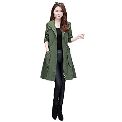 Trench à capuche femme en coton vert M coupe-vent décontracté pour le printemps