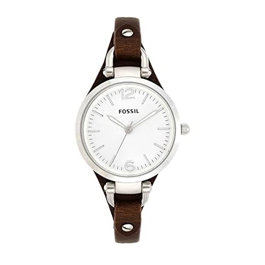 Fossil Reloj para mujer Georgia, movimiento de cuarzo, caja de acero inoxidable plateado de 32mm con correa de piel auténtica, ES3060