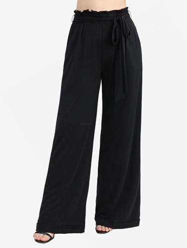 ROSE GAL Rosegal Plus Size Wide Leg Paperbag Pants with Pocket Ruffles High Waisted Casual Trousers with Pockets3