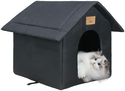 Vinnypet Katzenhaus Für Draußen Winterfest Wasserdicht Katzenhöhle | Haustierhaus mit Plüschkissen Warm Hundehöhle Waschbar Wetterfester Hundehaus Tierheim Für Streuner Haustiere 4