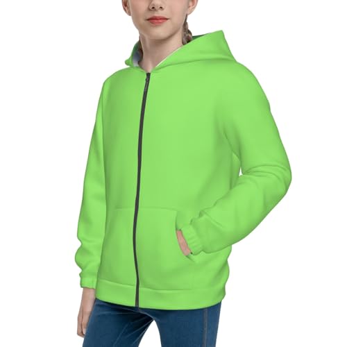 Solid color light green Print Girls Athletic Zip Up Hoodies,Sweatshirts with Pockets Long Sleeve Hooded Jackets, for 7-18 Y