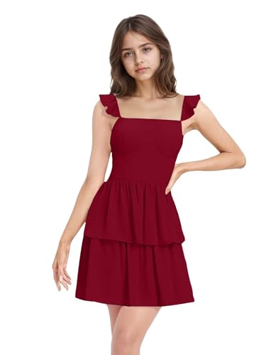 Short Junior Bridesmaid Dresses Chiffon Flower Girl Dress for Wedding Tiered Ruffles Girls Formal Dress