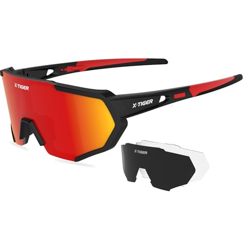 Image of X-TIGER Polarized Sports Sunglasses with 5 Interchangeable Lenses,Mens Womens Cycling Bike Glasses,Baseball Running Fishing