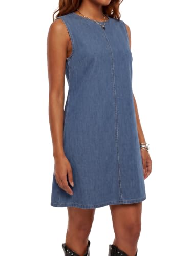 Image of KIFOVEN Women's Crew Neck Sleeveless A Line Casual Mini Denim Dress