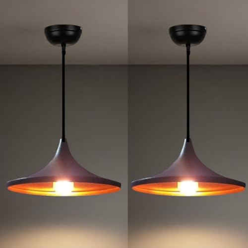 Image of GreyWings Black Aluminium Hanging Pendant Light for Ceiling, Wide Modern Indoor Lamp with, Decorative Light for Kitchen, Dining, Cafe (Big) Pack of 2