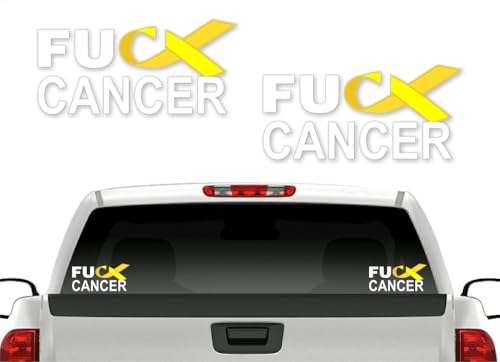 Image of 2 FU Cancer Yellow Ribbon 8'' Decals FCK Bladder Sarcoma Bone Cancer Vinyl Vehicle Decal Stickers (Yellow - 2 Decals)