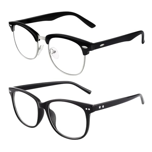 CGID Horn Rimmed Half Frame Fake Glasses Bundle with Square Clear Lens Glasses