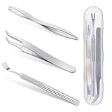 Exircy 3 in 1 Tick Remover Kit, 3 Pack Stainless Steel Tick Tweezers, Ticks Fork and Portable Storage Case for Cats and Dogs