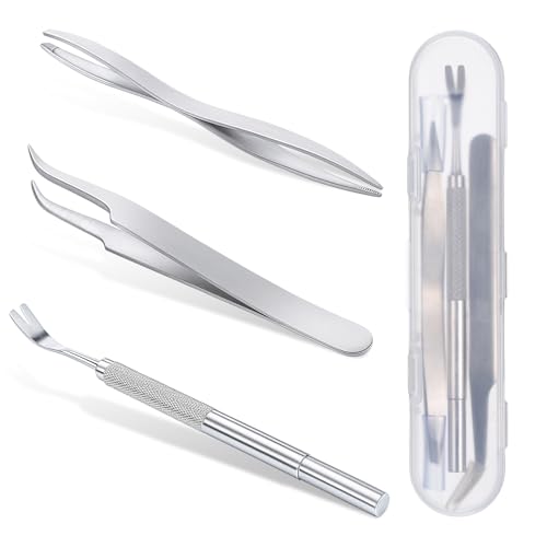 Exircy 3 in 1 Tick Remover Kit, 3 Pack Stainless Steel Tick Tweezers, Ticks Fork and Portable Storage Case for Cats and Dogs