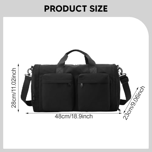 Travel Duffle Bag Foldable Gym Bag Sturdy Organizer with Zipper Waterproof with Shoe Compartment for Outdoor Fitness Storage, Black 5