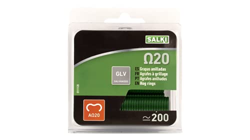 SALKI Agrafes de Grillage Ω20 - Blíster de 200 Agrafes Annelées Vertes Omega-20, Diamètre de 2mm Cover