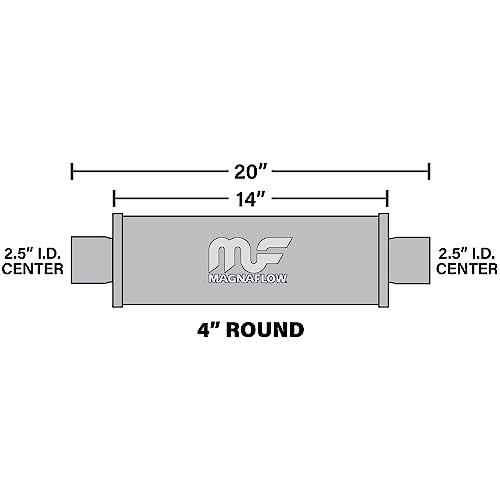 Image of MagnaFlow Performance Exhaust Muffler 10416: 2.5 inch /2.5 inch Inlet /Outlet, 4x4x14 inch Round, Stainless Steel, Satin Finish